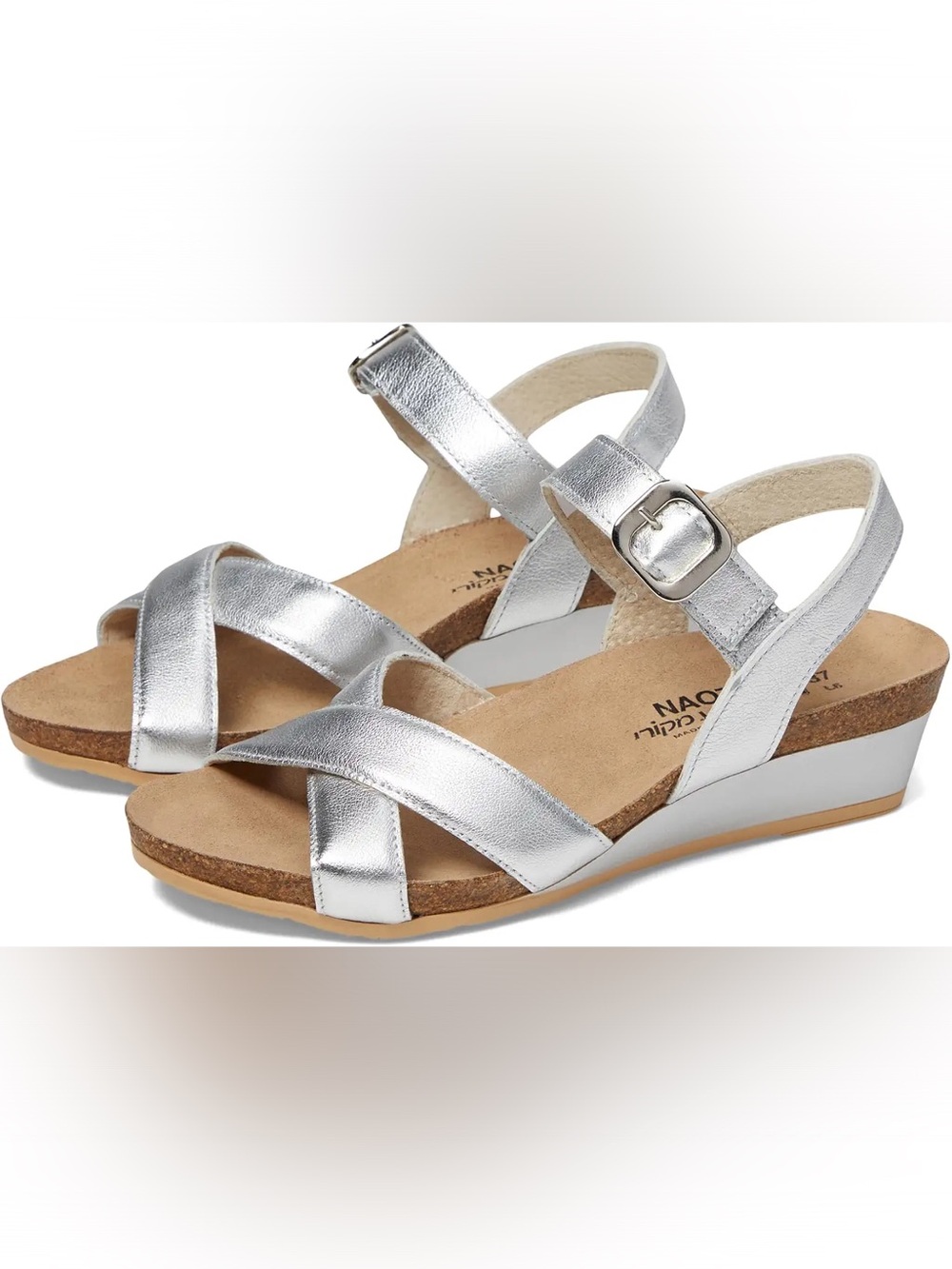 Naot Throne NEW Silver Leather Cross-Strap Women’s Sandals - Comfort Footbed 11